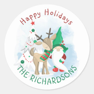 Kabouterhert en kerstboom Schattig Ronde Sticker