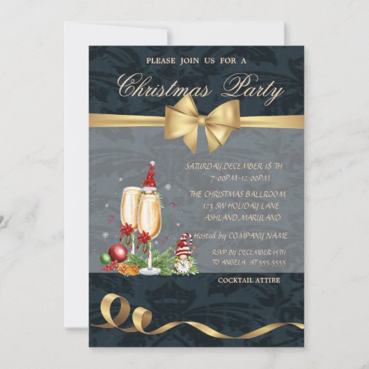 Kabouters,Champagneglas,Boog Kerstfeest Kaart (Voorkant)