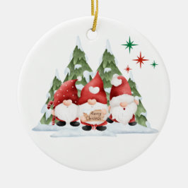 Kabouters die je een vrolijk kerstfeest wensen op  keramisch ornament