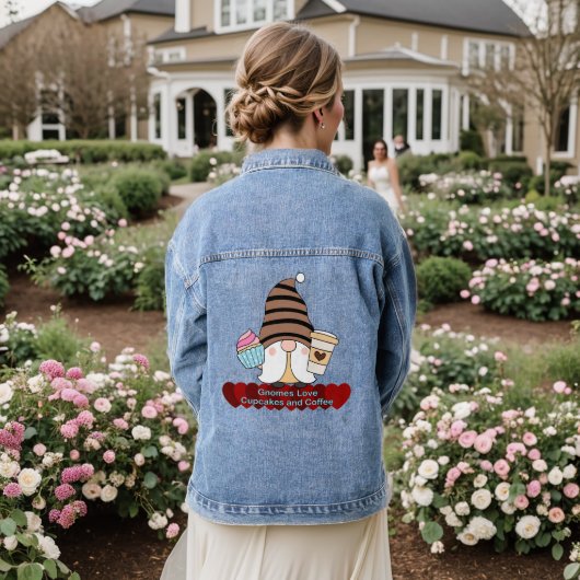 Kabouters houden van Cupcakes en Koffie Vrouwen Denim Jacket (Huwelijk Achterkant)