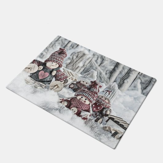  kabouters in de sneeuwtekening deurmat (Schuin)