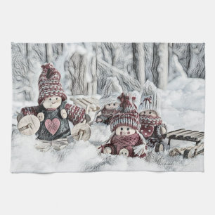 kabouters in de sneeuwtekening theedoek