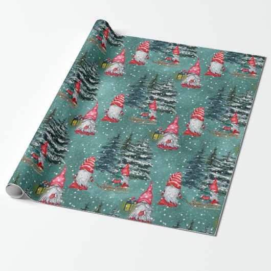 Kabouters in de winter cadeaupapier (Uitgerold)