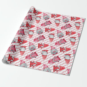 Kabouters in kerst rood cadeaupapier