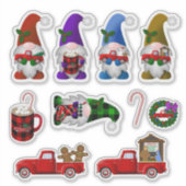 Kabouters met Little Red Trucks Kerststickers Sticker (Voorkant)