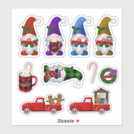 Kabouters met Little Red Trucks Kerststickers Sticker