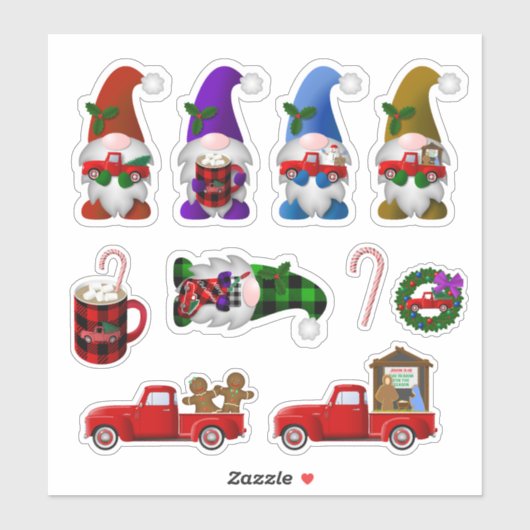 Kabouters met Little Red Trucks Kerststickers Sticker (Vel)