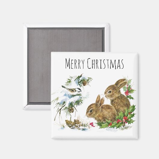 Kabouters met vrolijk kerstfeest en vogel genieten magneet (Voorkant / Achterkant)