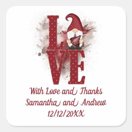 Kabouters Rode Liefde Cute Bruiloft  Vierkante Sticker (Voorkant)
