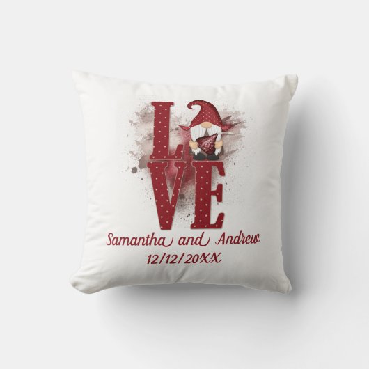 Kabouters Rode Liefde Lieve Trouwdatum Valentijnsd Kussen (Voorkant)