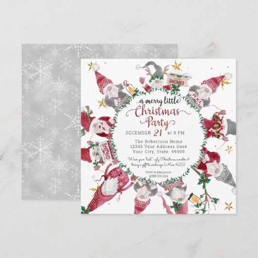 Kabouters Schattig Rood Grijs Feestelijke Kerstpar Feestdagenkaart (Voorkant / Achterkant)