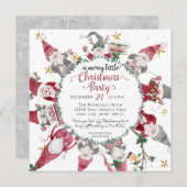 Kabouters Schattig Rood Grijs Kerstfeestje Feestdagenkaart (Voorkant / Achterkant)