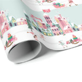 Kabouterwerkplaats Noordpool Kerstman Roze Dorp Cadeaupapier (Rol Hoek)