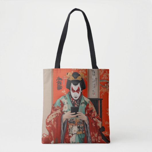 Kabuki-acteur met mobiele telefoon tote bag (Voorkant)