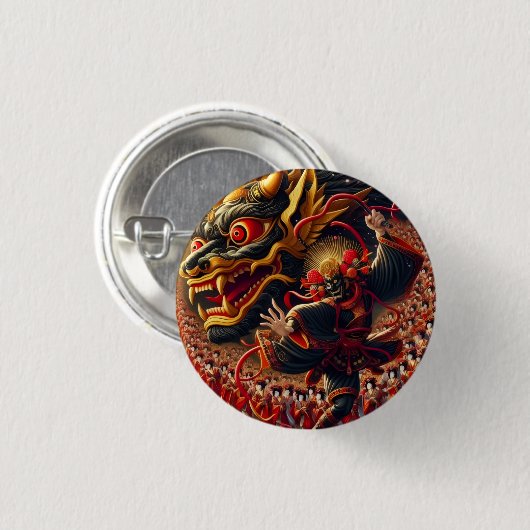 Kabuki Draak Knop Ronde Button 3,2 Cm (Voorkant /achterkant)