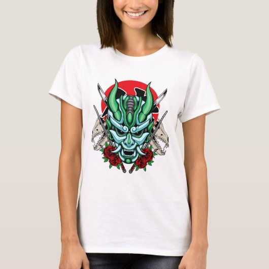 Kabuki Oni masker en schedel T-shirt (Voorkant)