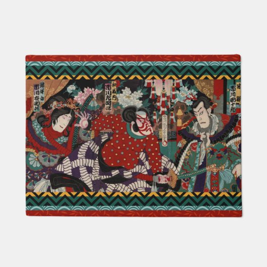 Kabuki Samurai Warriors Woodblock Deurmat (Voorkant)