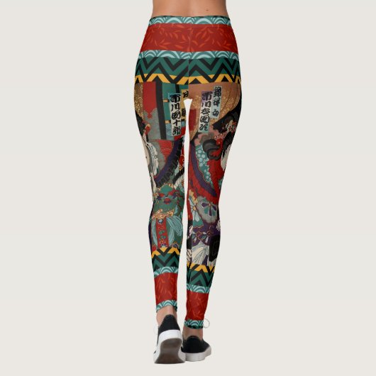 Kabuki Samurai Warriors Woodblock Leggings (Achterkant)