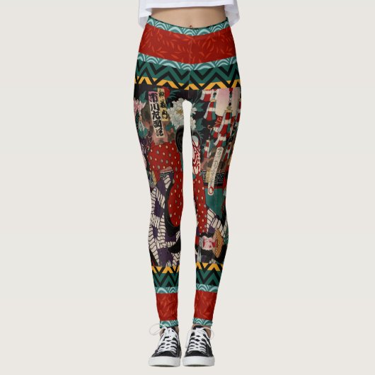 Kabuki Samurai Warriors Woodblock Leggings (Voorkant)