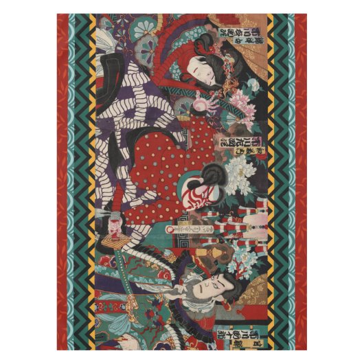 Kabuki Samurai Warriors Woodblock Tafelkleed (Voorkant)