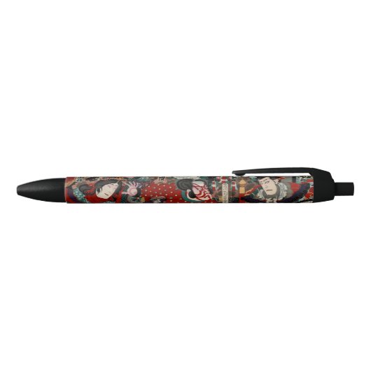 Kabuki Samurai Warriors Woodblock Zwarte Inkt Pen (Bovenkant)