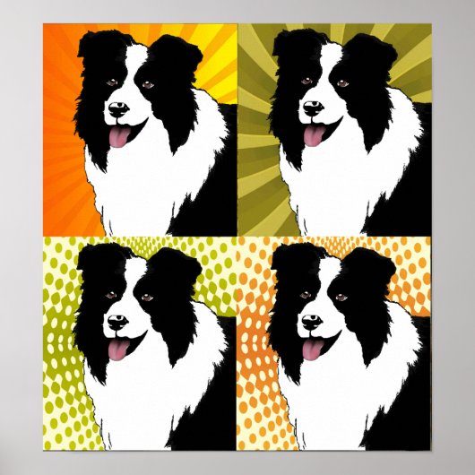 Kader Collie Dog Pop Art Poster Originele illustra (Voorkant)