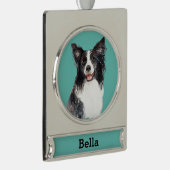 Kader Collie Dog Portret Aangepast Verzilverd Banner Ornament (Rechts)