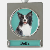 Kader Collie Dog Portret Aangepast Verzilverd Banner Ornament (Voorkant)