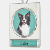 Kader Collie Dog Portret Aangepast Verzilverd Banner Ornament (Links)