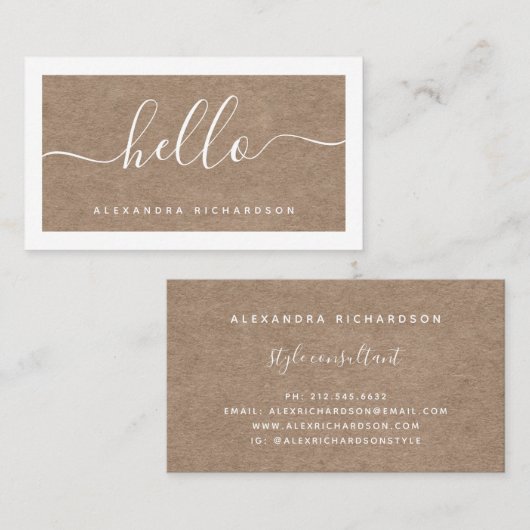 Kader en script | Hallo van kraftpapier Visitekaartje (Voorkant / Achterkant)