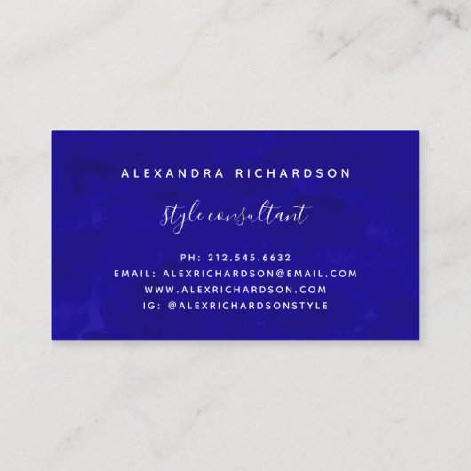 Kader en script | Vetblauwe Waterverf Hallo Visitekaartje (Achterkant)