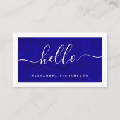 Kader en script | Vetblauwe Waterverf Hallo Visitekaartje (Voorkant)