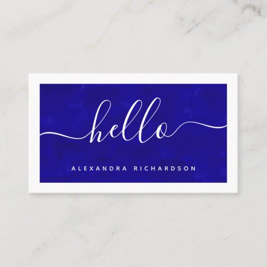 Kader en script | Vetblauwe Waterverf Hallo Visitekaartje (Voorkant)