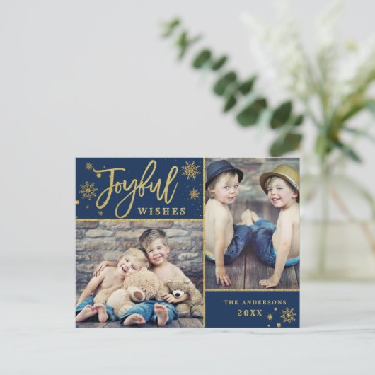 Kader van vrolijk goud Modern Schrift 2 FOTO Feestdagenkaart (Staand voorkant)