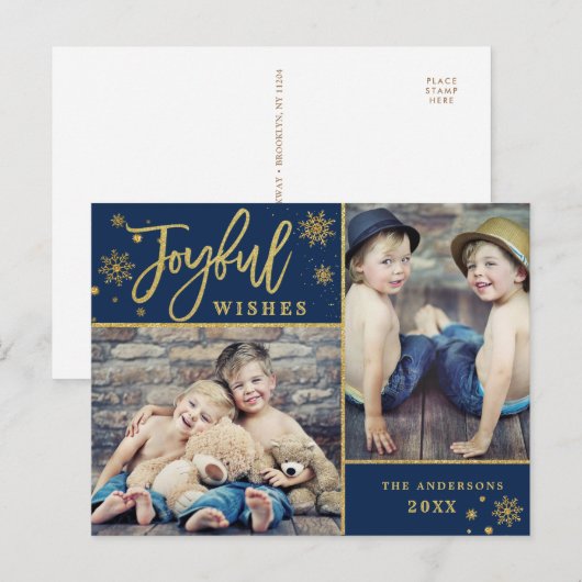 Kader van vrolijk goud Modern Schrift 2 FOTO Feestdagenkaart (Voorkant / Achterkant)