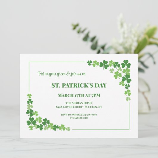 Kaderuitnodiging klaverblad kaart (Staand voorkant)