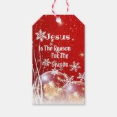Kado-etiket Jezus is de reden Kerstmis Rood/Wit Cadeaulabel (Voorkant)