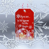 Kado-etiket Jezus is de reden Kerstmis Rood/Wit Cadeaulabel
