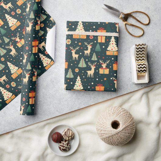 Kado Herten Kerstbomen Donker Patroon Geschenk Cadeaupapier (Crafts)