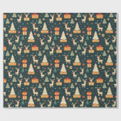 Kado Herten Kerstbomen Donker Patroon Geschenk Cadeaupapier (Vlak)