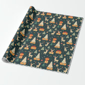 Kado Herten Kerstbomen Donker Patroon Geschenk Cadeaupapier (Uitgerold)