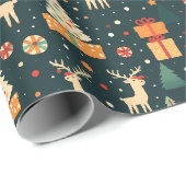 Kado Herten Kerstbomen Donker Patroon Geschenk Cadeaupapier (Rol Hoek)