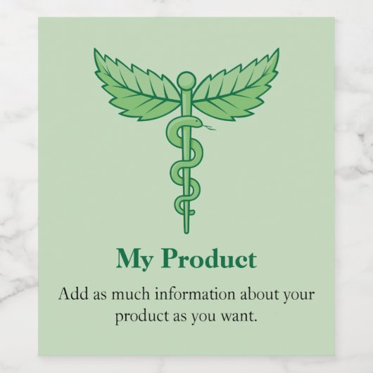 Kaduceus met bladeren wijn etiket (Enkel label)