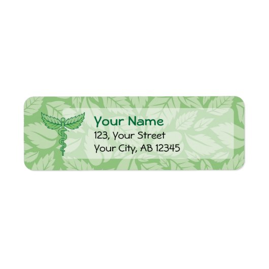 Kaduceus met lederen achtergrondetiket etiket (Voorkant)