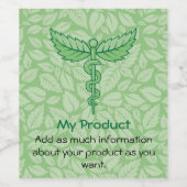 Kaduceus met lederen achtergrondlabel voor wijn etiket (Enkel label)