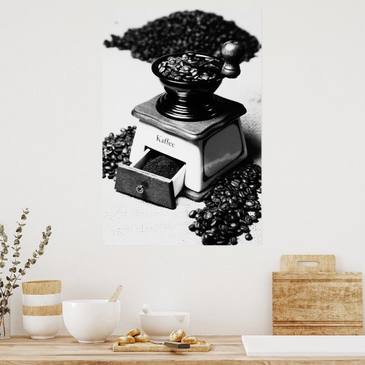 Kaffeemühle Schwarz Weiß Küchenbild Poster (Keuken)
