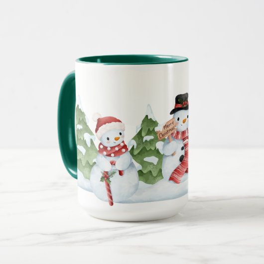 Kaffeepott mit süssen Schneemännchen Mok (Voorkant links)