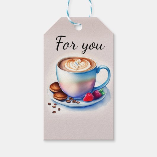 Kaffeetasse Aquarellmalerei Cadeaulabel (Voorkant)