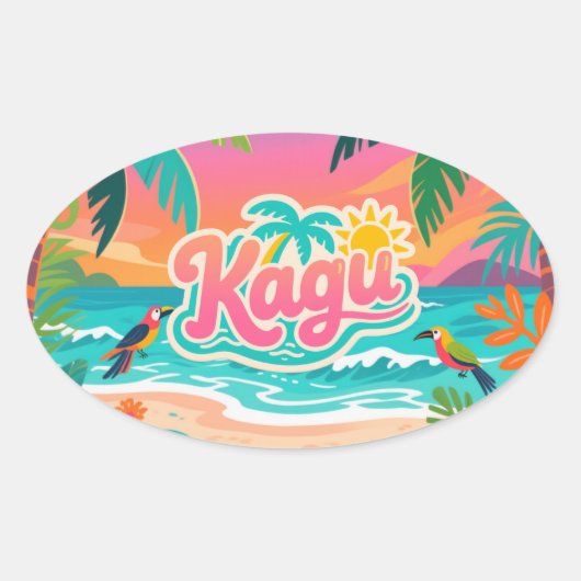 Kagu Tropical Ovale Sticker (Voorkant)