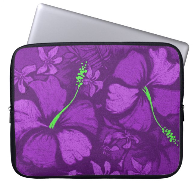 Kahala Hibiscus Hawaiian Lava Rock Illustratie Laptop Sleeve (Voorkant)